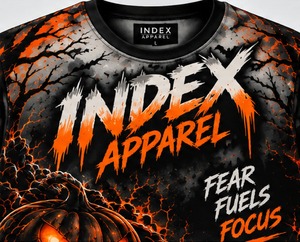 Camiseta de Manga Corta con Estampado de Calabaza y Murciélago de Halloween para Hombre, Corte Regular, Cuello Redondo, Tejido de Punto, 100% Poliéster, Marca Index Apparel - Product Image 5