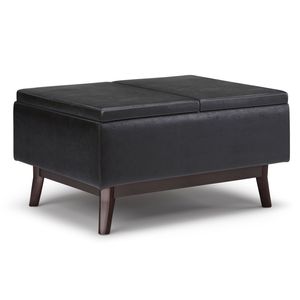 Owen Distressed Black Tray Top Storage Ottoman <b>Small</b> Coffee Table <b>Stool</b> - Product Image 1