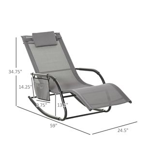 Sdraio da Esterno Reclinabile a Dondolo con Tasca e Cuscino Rimovibile - Grigio - Product Image 3