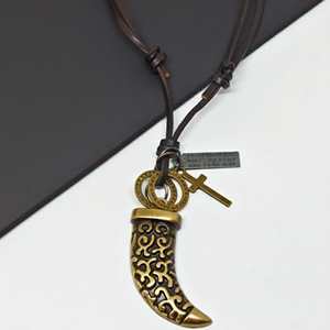 Fashion Pendant Necklace-LEGION FANG Brass Gold 2-Inch Pure Stainless Steel Pendant with Adjustable Leather <b>Rope</b> for Men & Boys - Product Image 5