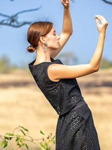 Chic Handcrafted Black Eyelet Schiffli Cotton Crop <b>Top</b> Geometric Embroidered Panel Fusion <b>Festival</b> Wear Elegant Sleeveless <b>Top</b> - Product Image 2