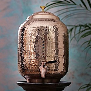 Premium Handmade <b>Copper</b> Water Cooler with Hammered Texture and Brass Lid <b>Knob</b> for Home Décor Wholesale Price - Product Image 4