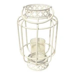 Porte-bougie en fer artisanal moderne avec surface enduite de poudre mate, lanterne en fer blanc avec insert en verre pour la maison - Product Image 1
