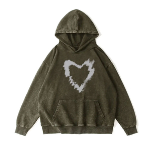 Acid Wash Distressed Design Hooded Sweatshirt Oversized Casual Cotton <b>Knitted</b> Hoodie Autumn Style Front Pocket <b>Animal</b> <b>Pattern</b> - Product Image 3
