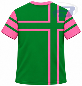 Alfa |   Kapa |   Camiseta Personalizada para Mujer de la Hermandad Alpha, Verde y Rosa, con Letras Griegas Bordadas, Estilo Preppy, Cuello Redondo, Informal - Product Image 2