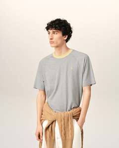 Camiseta Gris de Corte Regular para Hombre con Ribete Amarillo en Contraste, Cuello Redondo, Manga Corta, Informal, 100% Algodón, Ecológica y Transpirable - Product Image 6