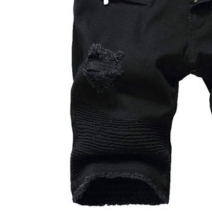 Pantalones Cortos de Mezclilla para Hombre al por Mayor, Personalizados, Casuales, de Verano, a la Moda, Rotos, Ajustados, Estilo Urbano, Negros Lavados, 100% Algodón, Cintura Media con Cordón - Product Image 4