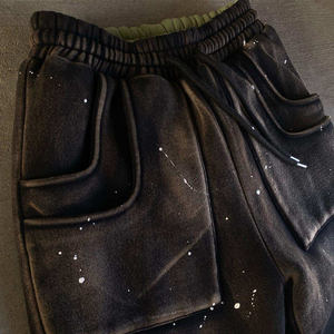 Pantalon décontracté à jambe large pour homme, 100% coton, style streetwear, avec logo imprimé en relief personnalisé, délavé à l'acide et orné de strass, qualité supérieure - Product Image 5