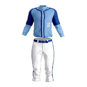 Custom Baseball Uniform Set Men's Custom Striped Jersey Pants 100% Polyester Breathable Full Sleeve Button Closure Adult Size - Product Image 5