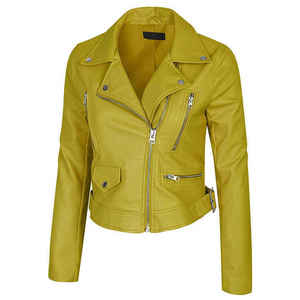Chaqueta de Motociclista Amarilla para Hombre, Corte Ajustado, Cuello Camisero, Cuero Sintético PU - Product Image 1
