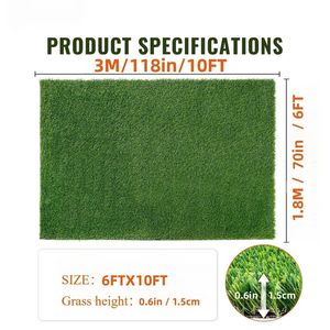 Césped Artificial Premium de 6 pies x 10 pies, Alfombra de Césped Sintético Grueso con Base de Goma y Orificios de Drenaje para Mascotas en Interiores/Exteriores - Product Image 2