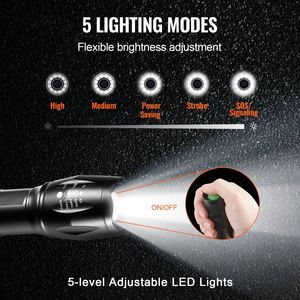 ไฟฉาย2ชิ้น2000ความสว่างสูงปรับโฟกัสได้5โหมดทนทานและอเนกประสงค์ - Product Image 4