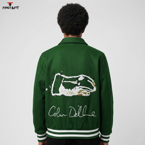 Most Popular Custom Fashion Embroidery Patch <b>Canvas</b> 100% Cotton Windproof Breathable Classic College Bomber <b>Jacket</b> for <b>Men</b> - Product Image 2