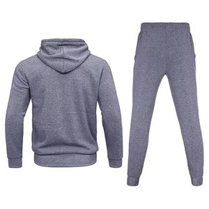 Sudadera con capucha gris para hombre con cremallera y pantalones jogger a juego, conjunto deportivo informal de color liso en felpa francesa, corte regular, para otoño. - Product Image 2