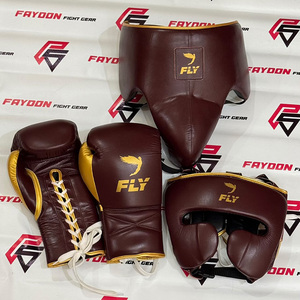 <b>Customized</b> Design Fly Golden/Burgundy <b>Boxing</b> Sparring Set For Training Professional <b>Boxing</b> Gloves <b>Headgear</b> Groin Guard For Sale - Product Image 1