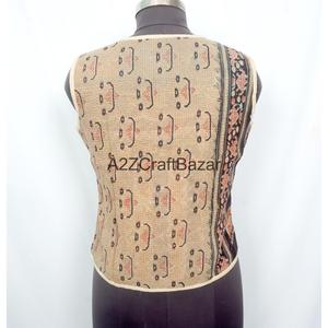 Vintage <b>Kantha</b> Quilted Printed Waistcoat Logo 100% Pure Cotton Breathable Autumn Vest Women Boho Style Regular - Product Image 4