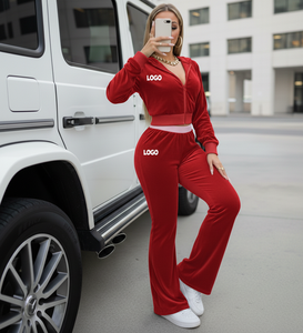 Survêtement personnalisé en velours, très populaire, grande taille, pour femme, avec sweat à capuche zippé en coton et pantalon de jogging, ensemble 2 pièces en velours pour femme - Product Image 6