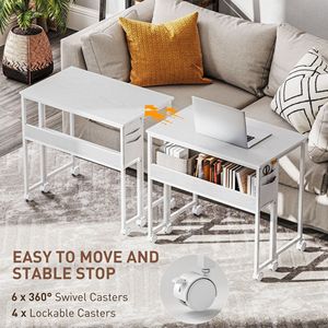 "Adjustable Angle White MDF <b>Folding</b> Computer <b>Desk</b> with Storage Shelf & Wheels for Home Office" - Product Image 6