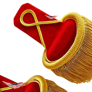 Epaulettes de hombro de tela bordada de alta calidad con flecos rojos cordados, personalizados, estilo francés. - Product Image 2