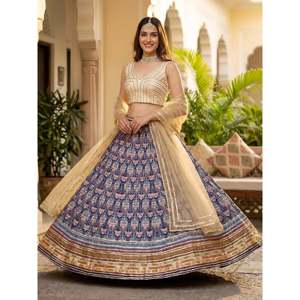 Glowing Blue Digital Printed Silk <b>Wedding</b> Lehenga Choli - Product Image 6