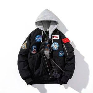 Veste universitaire en velours côtelé pour homme et femme, style Astronaut Pilot, coupe-vent, respirante, écologique, col montant, par Fabric Studio - Product Image 3