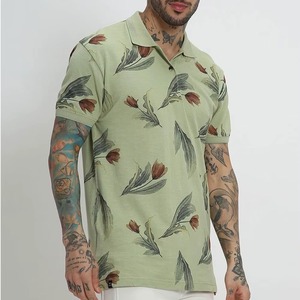 Chemise décontractée d'été pour homme en coton, motif tulipes vert clair imprimé sur le devant, anti-plis, manches courtes, idéale pour le golf - Product Image 2