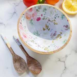 Hand Crafted Wooden Salad Bowl With Salad Servers Enamel <b>Dinnerware</b> Bowls for Kitchenware Available at Manufacturing Price - Product Image 5