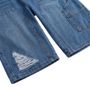 Shorts en jean baggy personnalisés pour hommes, style charpentier à double genou, cargo, déchirés, rétro, surdimensionnés, pour l'été, vente en gros - Product Image 4