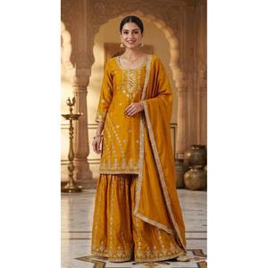 Ensemble de costume Sharara Palazzo en soie Chinnon pure pour femmes - Product Image 4