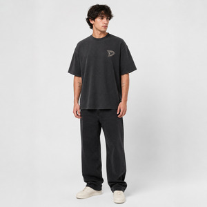 T-shirts pour hommes style américain, logo personnalisé, 100% coton, coupe ample, délavé à l'acide, tricoté épais, lettrage vintage, surdimensionné - Product Image 4
