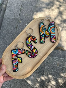 Personalized <b>Initial</b> Bead Keyring Handmade Beaded Alphabet Letter Keychain Perfect for Gifts and Promotions Boutique Accessories - Product Image 2