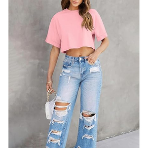 Crop top d'été pour femmes, en coton ample, coupe décontractée, manches courtes, streetwear, logo personnalisé - Product Image 6