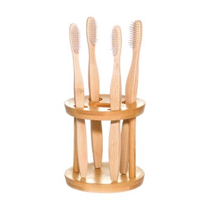 Round Bamboo <b>Toothbrush</b> <b>Holder</b> Stand 4 Hole Natural Wooden <b>Toothbrush</b> Storage Rack For Bathroom Vanity Decor Wholesale - Product Image 3