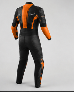 Blouson de moto homme en cuir PU noir et orange, coupe ajustée, imperméable, à capuche, fermeture éclair, blocs de couleur, devant fin - Product Image 4
