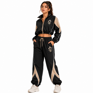 Windbreaker Sets New Design Latest Panel Design <b>Cropped</b> Jacket Loose Pants OEM Embroidered Sportswear - Product Image 2