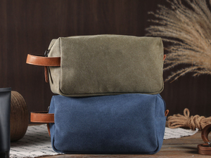 Vintage Canvas Leather Dopp Kit Mens Travel Toiletry Bag Custom Logo Waterproof Shaving Cosmetic Organizer <b>Case</b> LCTB-0010 - Product Image 5