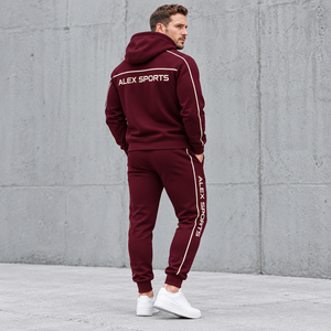 Ensemble de survêtement unisexe Alex Sports noir à capuche en polaire avec col montant, coupe régulière, couleur unie, décontracté, avec logo blanc sur le côté - Product Image 3