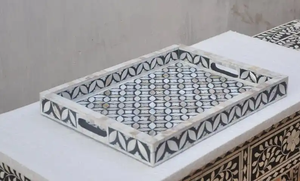 Mother of Pearl Art Deco Fruit-Themed Serving Tray with Leaf Pattern and Bone Inlay for Hotels & Restaurants by FAIZA CRAFT - Product Image 5