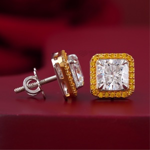 4.17 CT Yellow Cushion Lab Grown Diamond Halo Stud <b>Earrings</b> in 14K Two-Tone Gold Fine Stud <b>Earrings</b> - Product Image 4