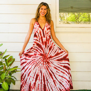 Ladies <b>Boho</b> Style Rayon Tie Dye Deep V Neck Sleeveless Flowing Maxi <b>Dress</b> Casual <b>Summer</b> Beachwear - Product Image 1