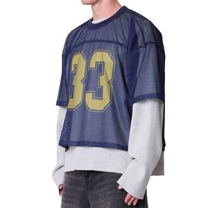 Camisetas Personalizables de Gran Tamaño con Diseño Hip Hop y Estampado en el Cuello para Hombre, Camisetas Estampadas para Hombre en Tela de Malla - Product Image 1