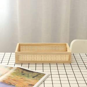 Bandeja de tocador de bambú tejido, organizador de baño de madera, cesta de diseño moderno para montar en la pared o de pie, con 4-7 compartimentos para - Product Image 3