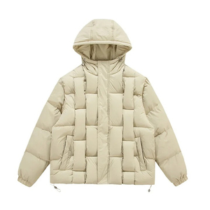 Men's Winter Warm Puffer Hip Hop Style Puffer Outwear with Solid Color <b>Canvas</b> Stand Collar Hooded Design for Streetwear - Product Image 3
