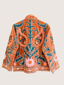 Manteau d'hiver pour femmes grande taille, style bohème, en velours de laine brodé, écologique, ouvert sur le devant, manches longues, col rond, Suzani - Product Image 3