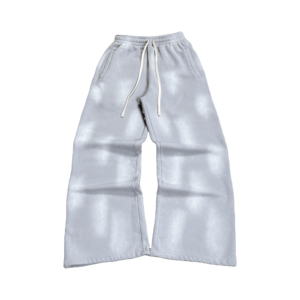 กางเกงวอร์มทรงขาบานแบบวินเทจ ย้อมสีแบบแอซิดวอช รุ่นปี 2026 สำหรับผู้ชาย มีซิปด้านข้าง แต่งขอบดิบ ลายทาง กางเกงวอร์มทรงขาบานสำหรับผู้ชาย - Product Image 2