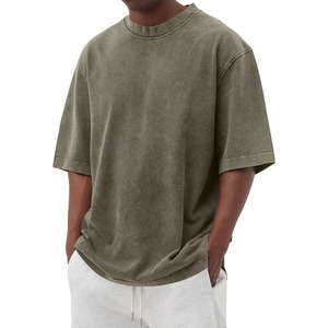Camiseta Casual Extra Grande para Hombre, Color Verde Oliva, Manga Corta, Cuello Redondo, Tejido de Punto, Color Sólido, Algodón Jersey, Corte Holgado, Ecológica - Product Image 1