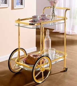Elegant Gold Metal Bar Cart with Glass Shelves Rolling Beverage <b>Trolley</b> for Home Kitchen Dining <b>Serving</b> Storage Use Hotel Decor - Product Image 6