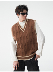 Men's Acrylic Letter Vest Sweater V-Neck Sleeveless Pullover Anti-Wrinkle Anti-Shrink Heather Color Space <b>Dye</b> Autumn ODM Knitted - Product Image 4