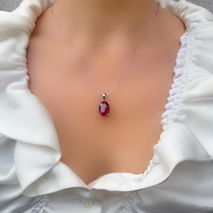 Genuine Ruby Large Oval Solitaire Silver Pendant Elegant <b>Red</b> Gemstone Jewelry July Birthstone Gift For Women Necklace - Product Image 5