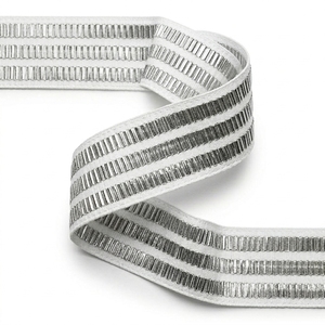 Cinta Metálica Plateada Lurex de 25 mm de Neelkamal Industries, Cinta Tejida con Rayas Blancas para Adornos de Prendas y Accesorios de Moda - Product Image 4